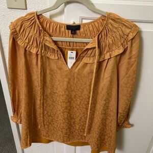 Anthropologie Current Air Long Sleeve Blouse in Gold size small